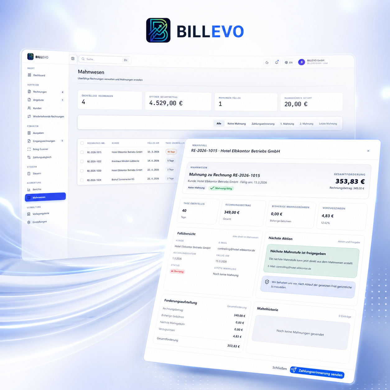 BILLEVO Buchhaltung — Mahnwesen, offene Posten, Zahlungseingänge