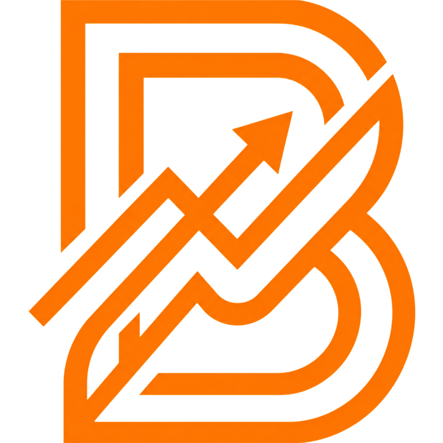 BILLEVO Logo — orangefarbenes B mit Wachstumspfeil